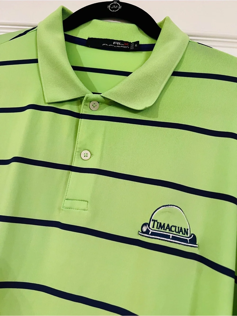 RLX Ralph Lauren Lime Green Golf Polo Navy Stripes Size XL Timacuan